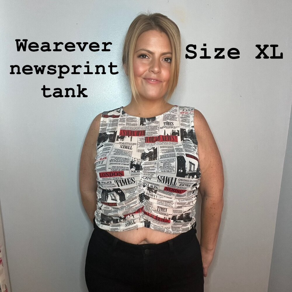 Junior XL Wearever Newsprint Sheer Tank Top